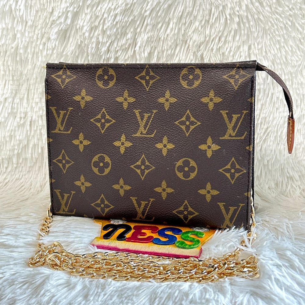 Vintage LOUIS VUITTON Monogram Toiletry 19 Pouch Clutch Bag Brown Authentic